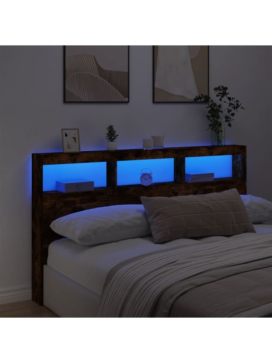Čelo postele s úložným prostorem a led kouřový dub 180x17x102cm