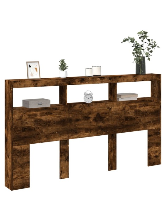 Čelo postele s úložným prostorem a led kouřový dub 180x17x102cm