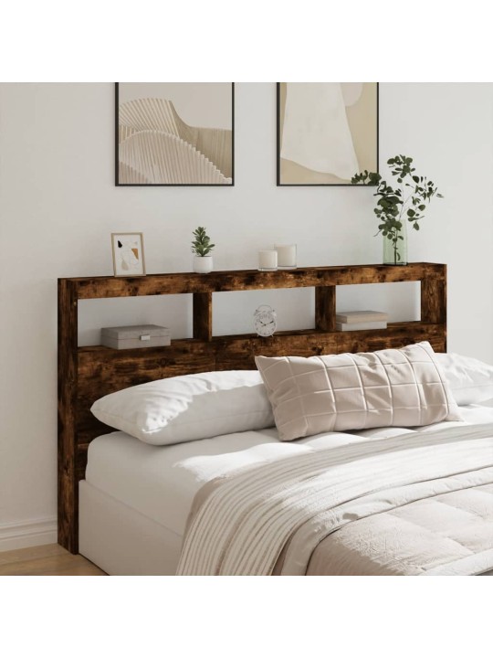 Čelo postele s úložným prostorem a led kouřový dub 180x17x102cm