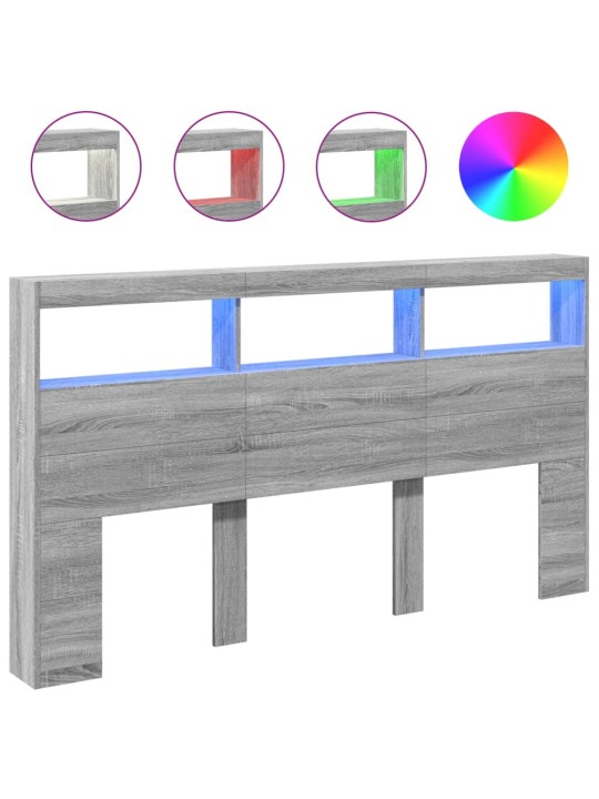 Čelo postele s úložným prostorem a led šedé sonoma 180x17x102cm