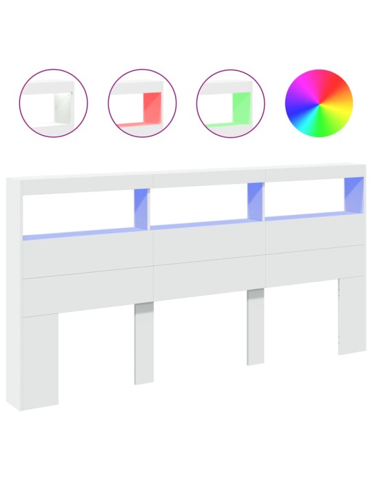 Čelo postele s úložným prostorem a LED bílé 200 x 17 x 102 cm