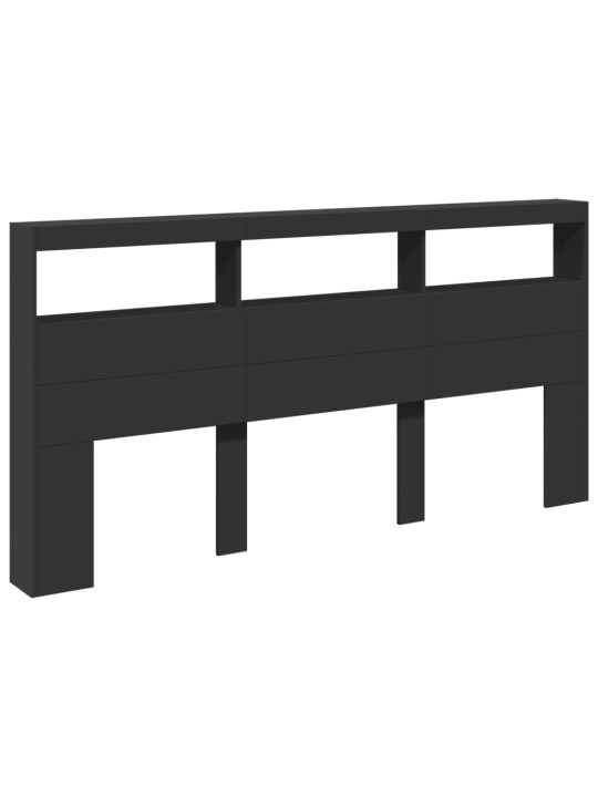 Čelo postele s úložným prostorem a LED černé 200 x 17 x 102 cm
