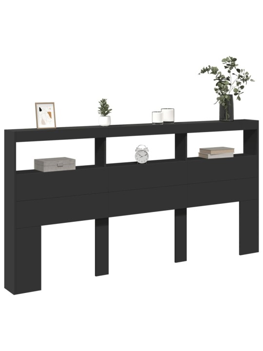 Čelo postele s úložným prostorem a LED černé 200 x 17 x 102 cm