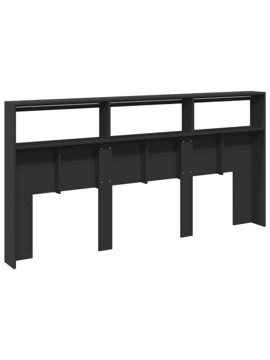 Čelo postele s úložným prostorem a LED černé 200 x 17 x 102 cm