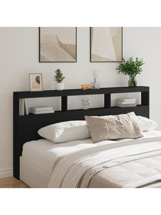 Čelo postele s úložným prostorem a LED černé 200 x 17 x 102 cm