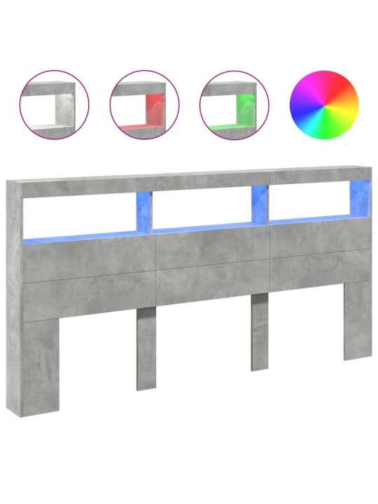 Čelo postele úložný prostor a LED betonově šedé 200x17x102 cm