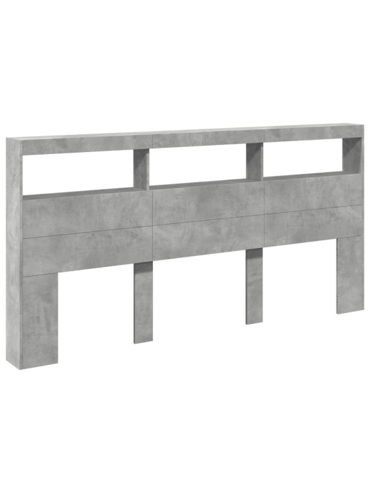 Čelo postele úložný prostor a LED betonově šedé 200x17x102 cm