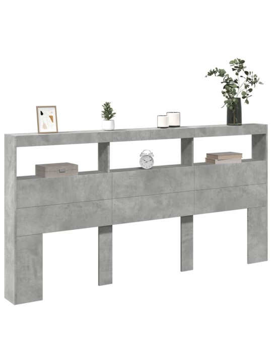 Čelo postele úložný prostor a LED betonově šedé 200x17x102 cm