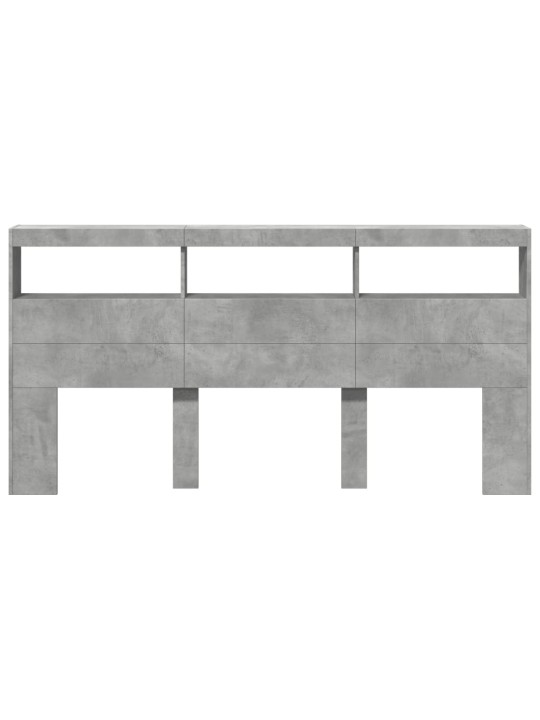 Čelo postele úložný prostor a LED betonově šedé 200x17x102 cm