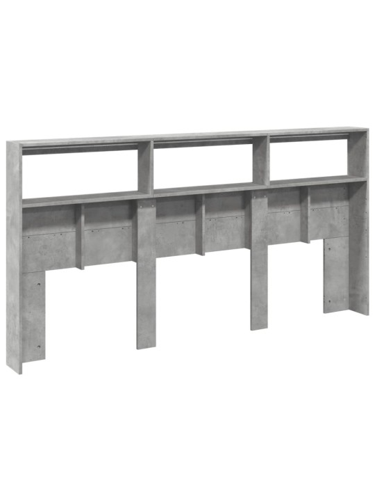 Čelo postele úložný prostor a LED betonově šedé 200x17x102 cm