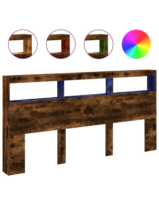 Čelo postele s úložným prostorem a led kouřový dub 200x17x102cm