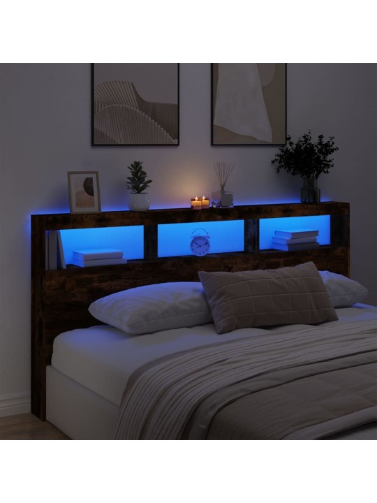 Čelo postele s úložným prostorem a led kouřový dub 200x17x102cm