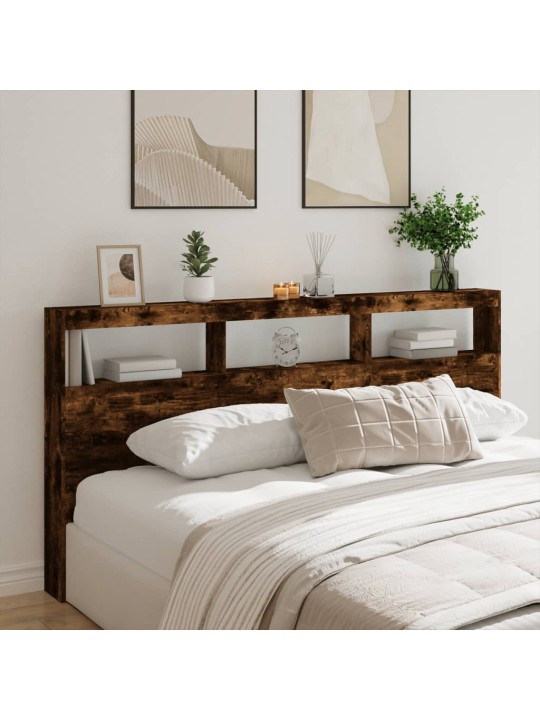 Čelo postele s úložným prostorem a led kouřový dub 200x17x102cm