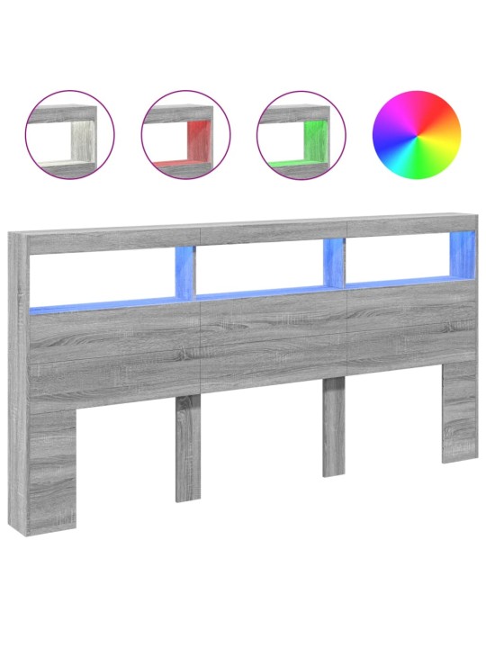 Čelo postele s úložným prostorem a led šedé sonoma 200x17x102cm