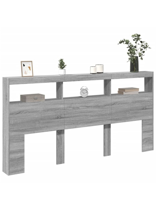 Čelo postele s úložným prostorem a led šedé sonoma 200x17x102cm