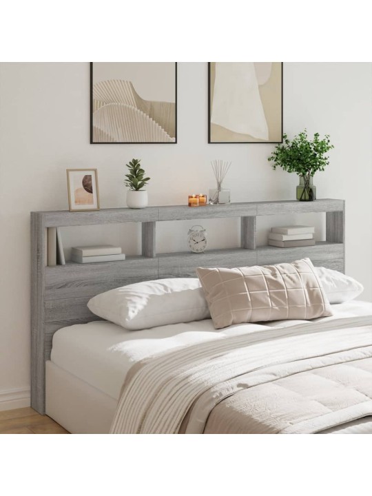 Čelo postele s úložným prostorem a led šedé sonoma 200x17x102cm
