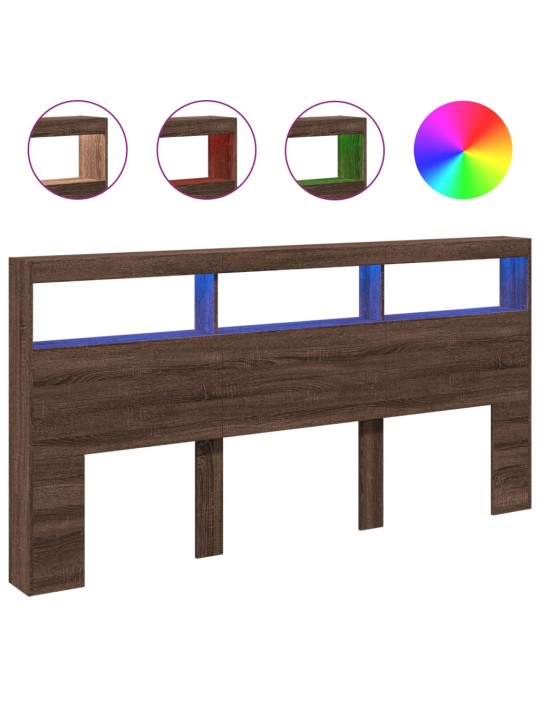 Čelo postele s úložným prostorem a led hnědý dub 200x17x102 cm