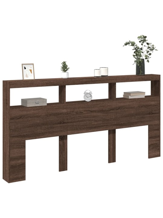 Čelo postele s úložným prostorem a led hnědý dub 200x17x102 cm