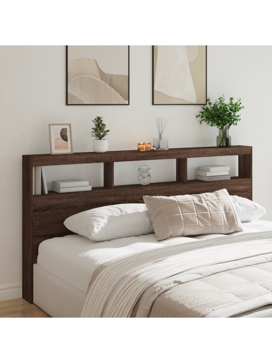 Čelo postele s úložným prostorem a led hnědý dub 200x17x102 cm