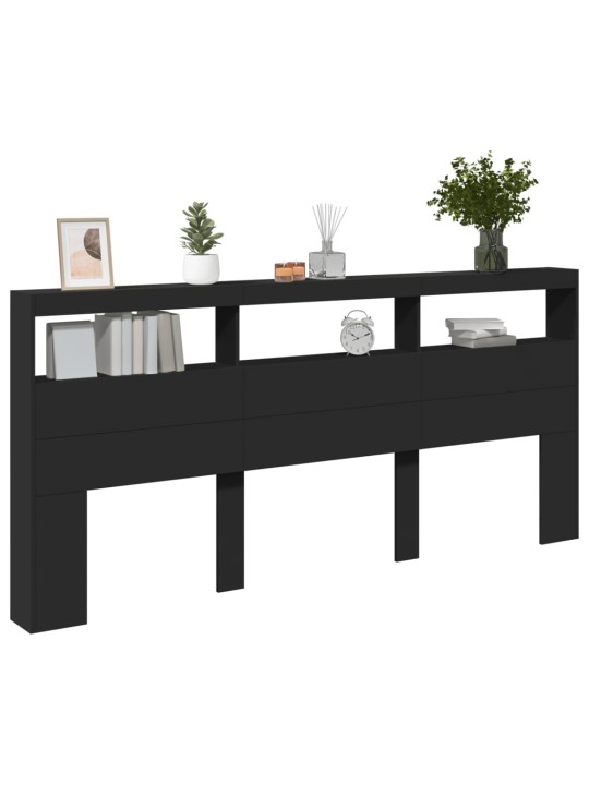Čelo postele s úložným prostorem a LED černé 220 x 17 x 102 cm