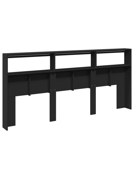 Čelo postele s úložným prostorem a LED černé 220 x 17 x 102 cm