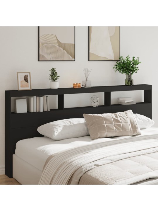 Čelo postele s úložným prostorem a LED černé 220 x 17 x 102 cm