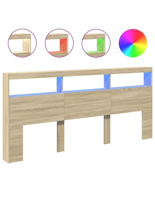 Čelo postele s úložným prostorem a LED dub sonoma 220x17x102 cm