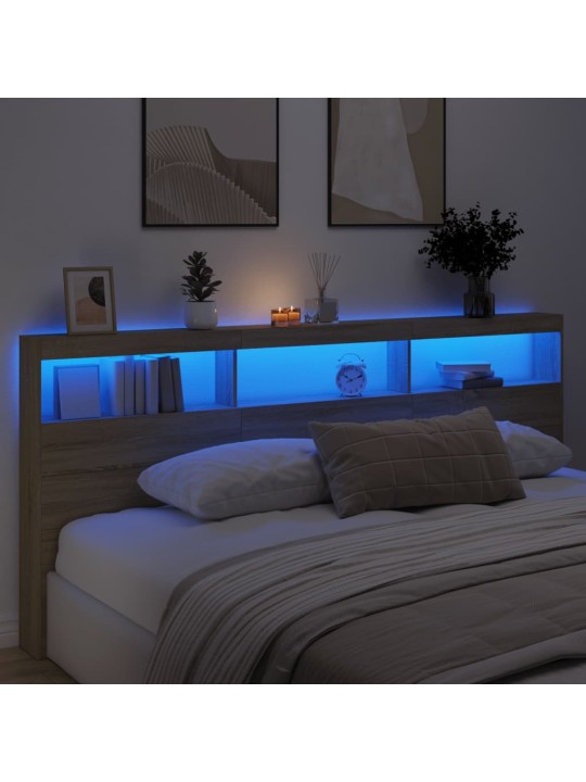 Čelo postele s úložným prostorem a LED dub sonoma 220x17x102 cm