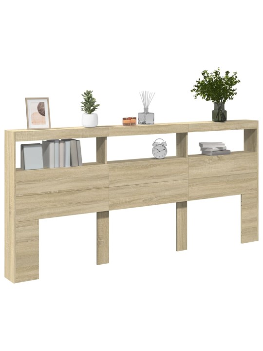 Čelo postele s úložným prostorem a LED dub sonoma 220x17x102 cm