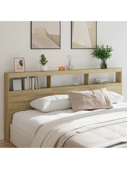 Čelo postele s úložným prostorem a LED dub sonoma 220x17x102 cm