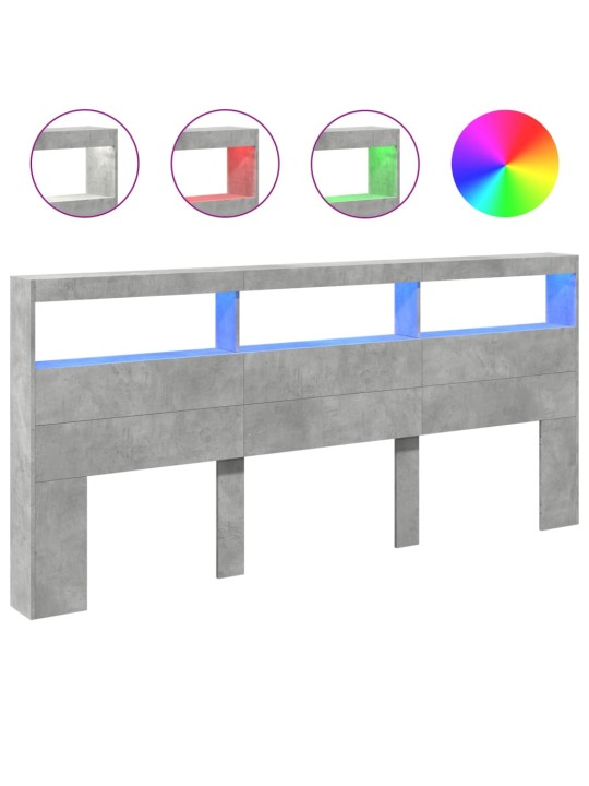 Čelo postele úložný prostor a LED betonově šedé 220x17x102 cm