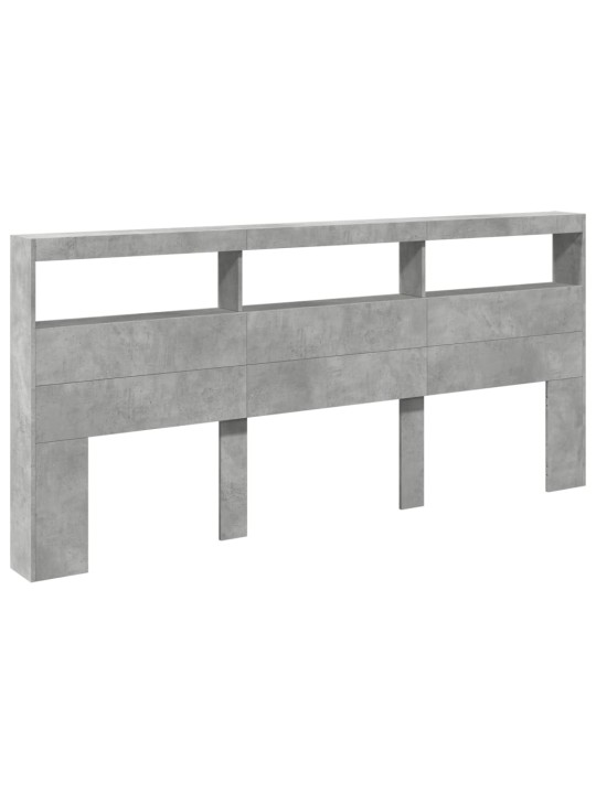 Čelo postele úložný prostor a LED betonově šedé 220x17x102 cm