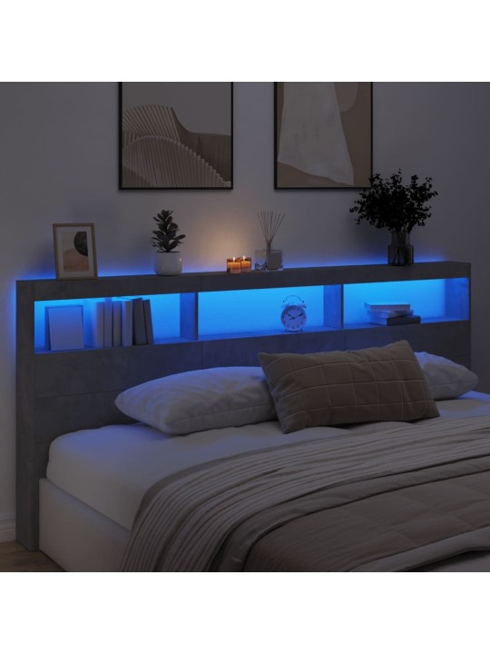 Čelo postele úložný prostor a LED betonově šedé 220x17x102 cm