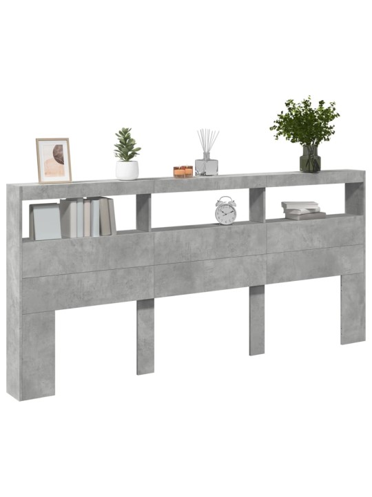 Čelo postele úložný prostor a LED betonově šedé 220x17x102 cm