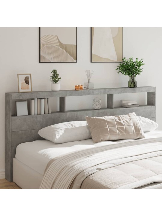 Čelo postele úložný prostor a LED betonově šedé 220x17x102 cm