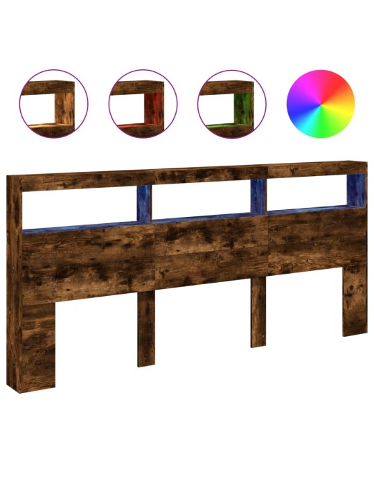 Čelo postele s úložným prostorem a led kouřový dub 220x17x102cm