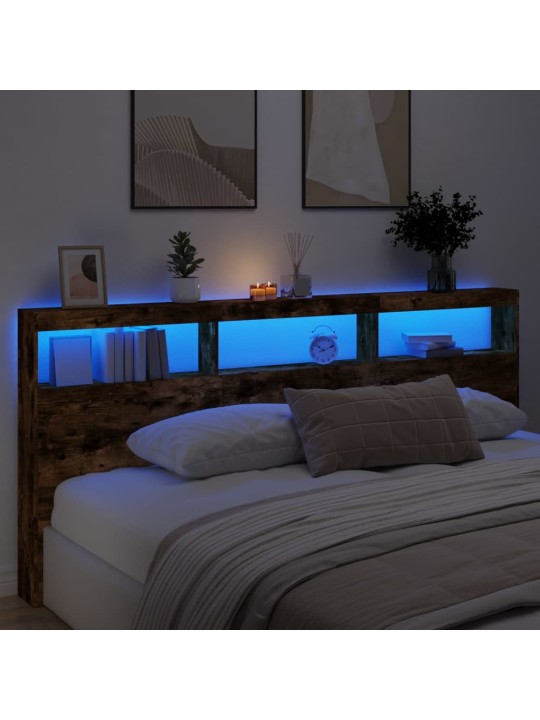 Čelo postele s úložným prostorem a led kouřový dub 220x17x102cm