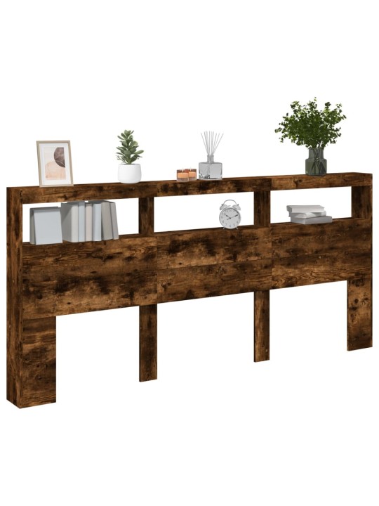 Čelo postele s úložným prostorem a led kouřový dub 220x17x102cm