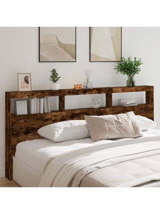 Čelo postele s úložným prostorem a led kouřový dub 220x17x102cm