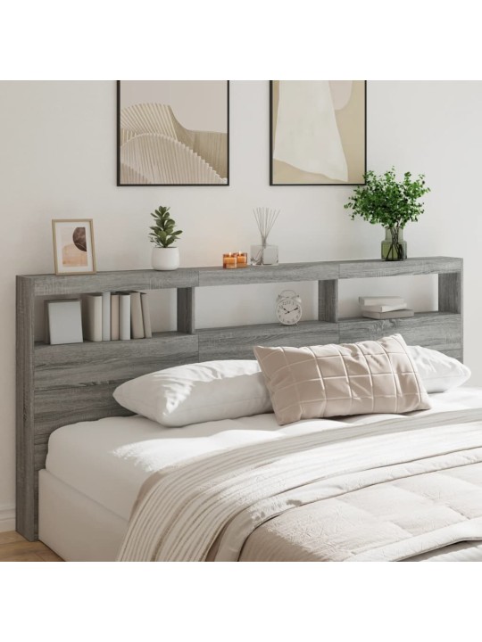 Čelo postele s úložným prostorem a led šedé sonoma 120x17x102cm