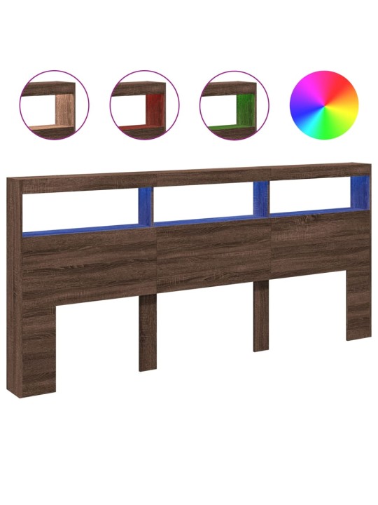 Čelo postele s úložným prostorem a led hnědý dub 220x17x102 cm