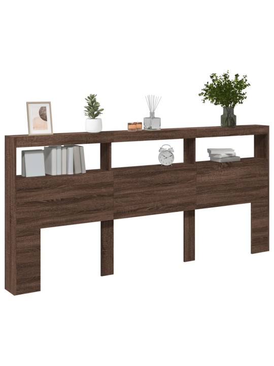Čelo postele s úložným prostorem a led hnědý dub 220x17x102 cm