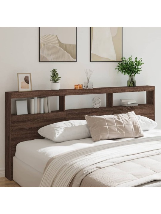 Čelo postele s úložným prostorem a led hnědý dub 220x17x102 cm