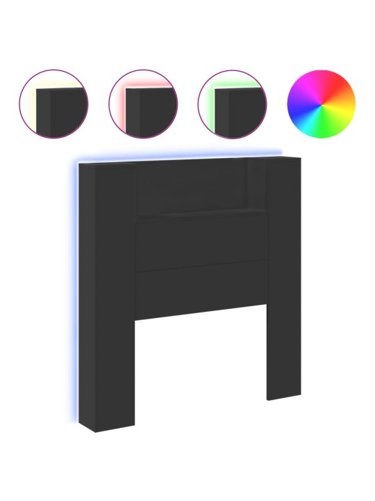 Čelo postele s úložným prostorem a LED černé 100x16,5x103,5 cm