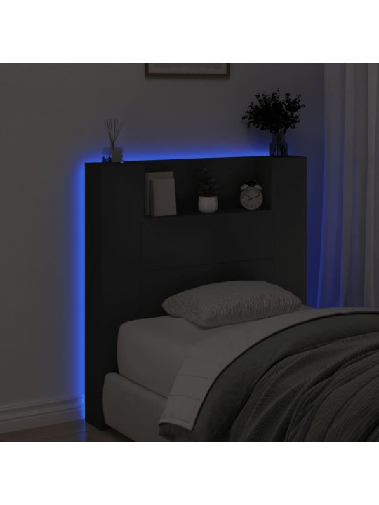 Čelo postele s úložným prostorem a LED černé 100x16,5x103,5 cm