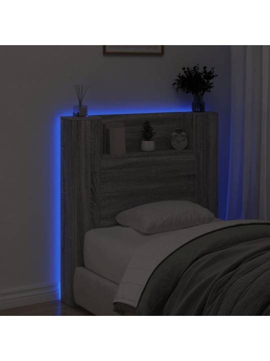 Čelo postele úložný prostor a led šedé sonoma 100x16,5x103,5 cm