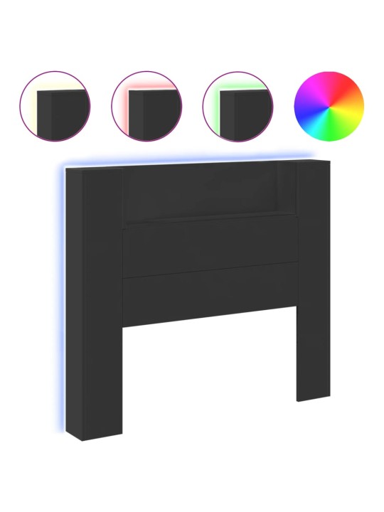 Čelo postele s úložným prostorem a LED černé 120x16,5x103,5 cm