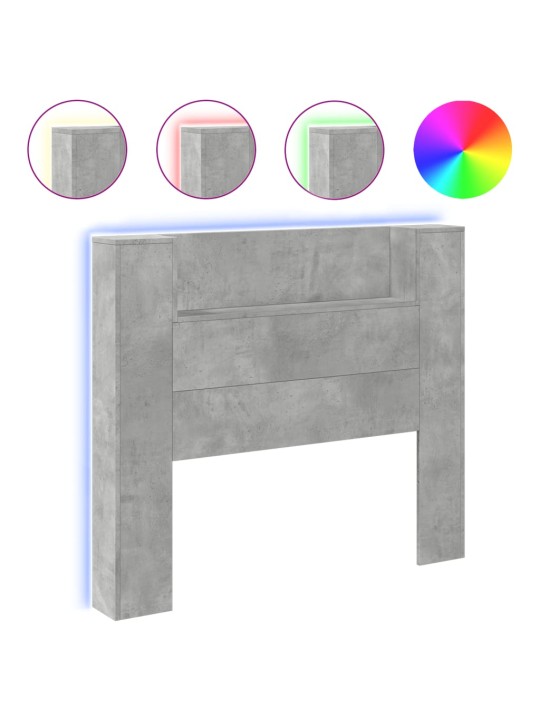 Čelo postele úložný prostor LED betonově šedé 120x16,5x103,5 cm