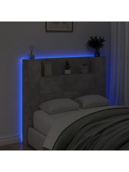 Čelo postele úložný prostor LED betonově šedé 120x16,5x103,5 cm