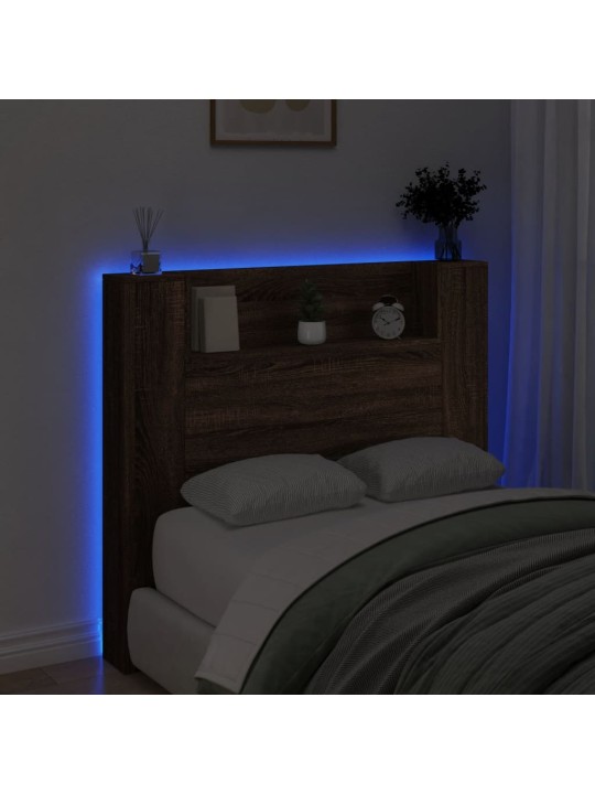 Čelo postele úložný prostor a led hnědý dub 120x16,5x103,5 cm